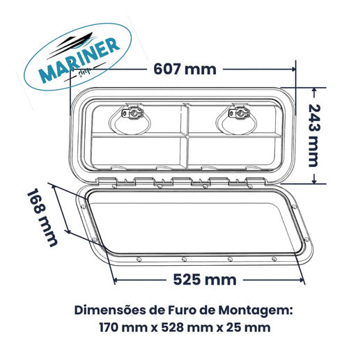 Tampa Escotilha Inspeção Retangular 525x168 Abs Proteção Uv Branco