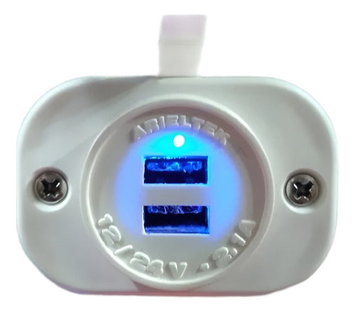 Carregador Usb Náutico Arieltek C/ Iluminação Redondo Preto
