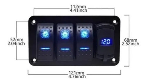 Painel Elétrico 3 Chaves Com 2 Usb E Voltímetro Lancha Barco