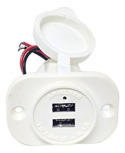 Carregador Usb Náutico Arieltek C/ Iluminação Redondo Branco