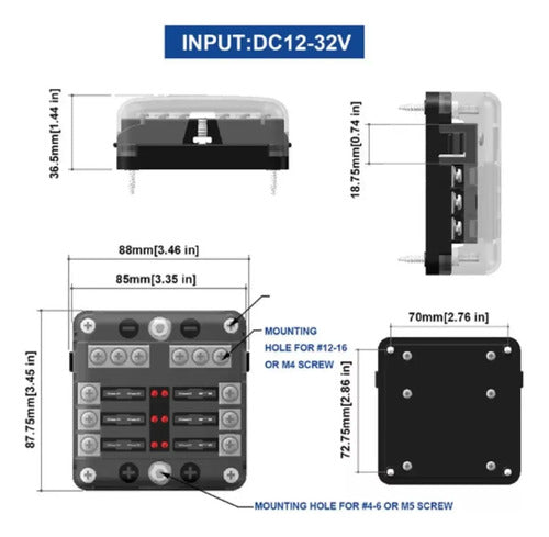 Bloco De Fusiveis Tipo Lamina 6 Vias Com Barra Negativa 12v