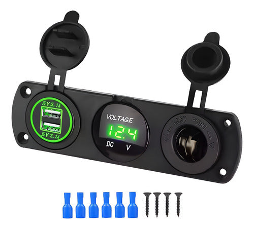 Painel Voltímetro Digital Carregador Usb Duplo 12-24v Barco