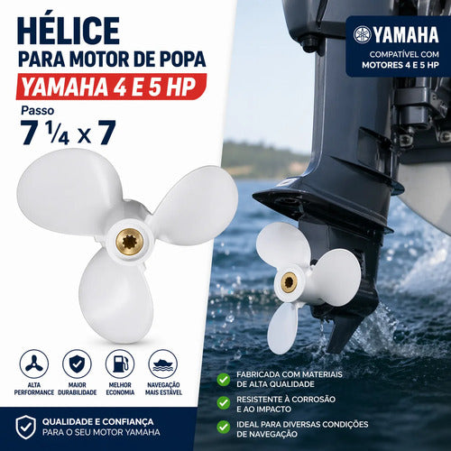 Hélice Motor Popa Yamaha 4 E 5 Hp Passo 7 1/4 X 7