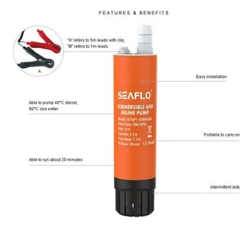 Bomba Submersível Linear Água Salgada Óleo 500gph 12v Seaflo