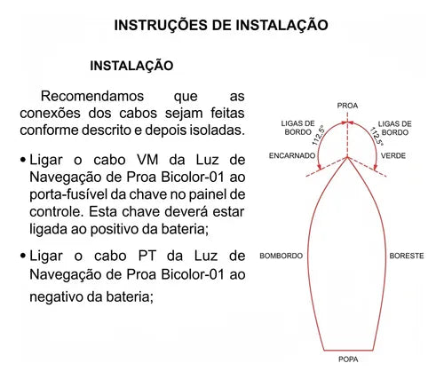 Luz Navegação Bicolor  Proa Led Barco Lancha Branco Arieltek Bicolor - Verde E Vermelho