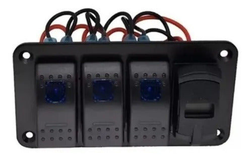 Painel Elétrico 3 Chaves Com 2 Usb E Voltímetro Lancha Barco